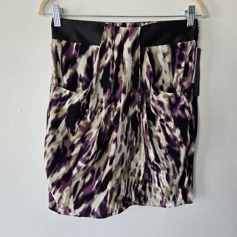 NEW Cynthia Steffe 100% Silk Purple Black Watercolor Faux Wrap Mini Skirt Size 6